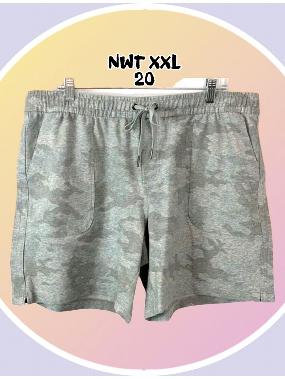 NWT XXL (20) Camo Athletic Casual Shorts w 4 Deep Pockets 2 Front 2 Back